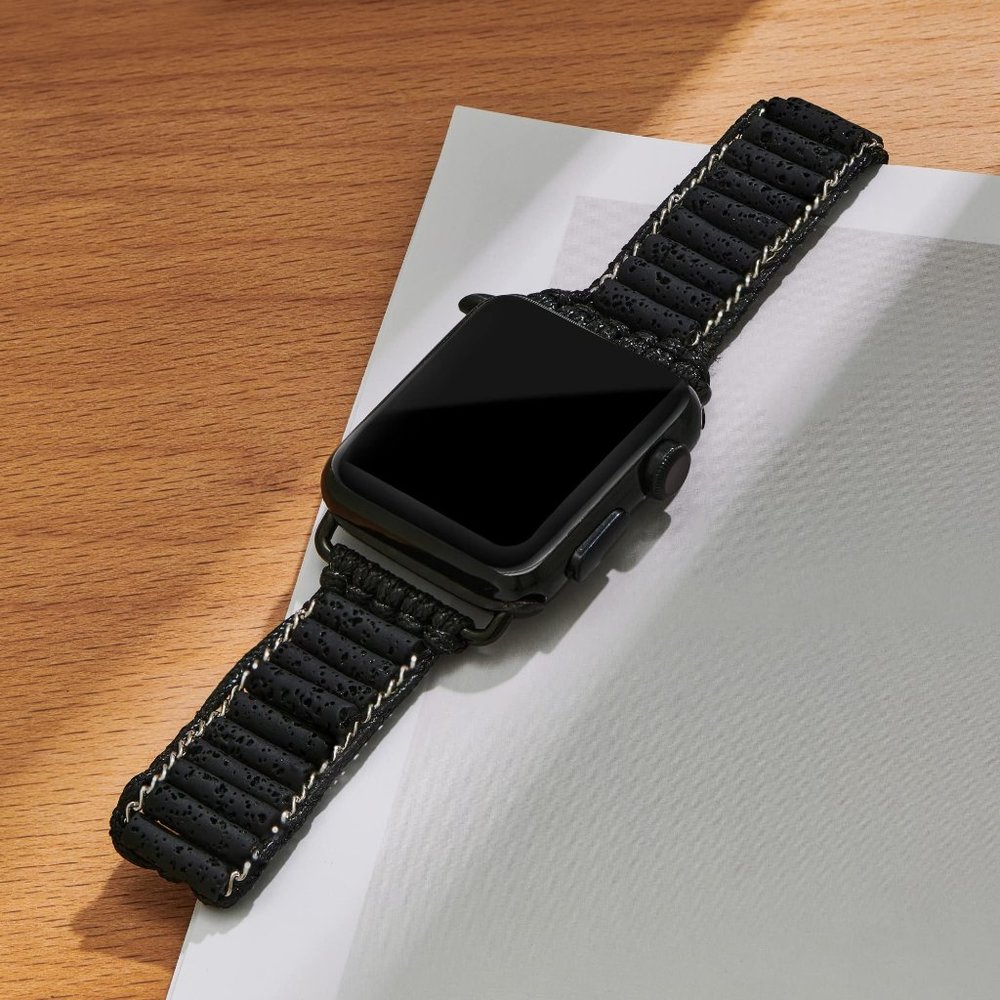 Natural Lava Volcanic Stone Tube Strap Watch Band for 38 ~ 40 mm Apple iWatch